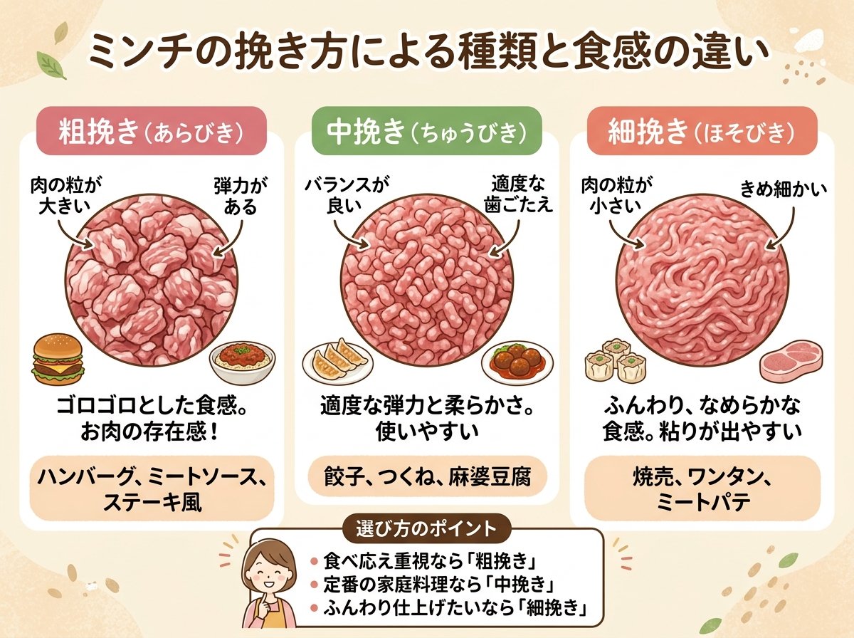 ミンチの挽き方による種類と食感の違い