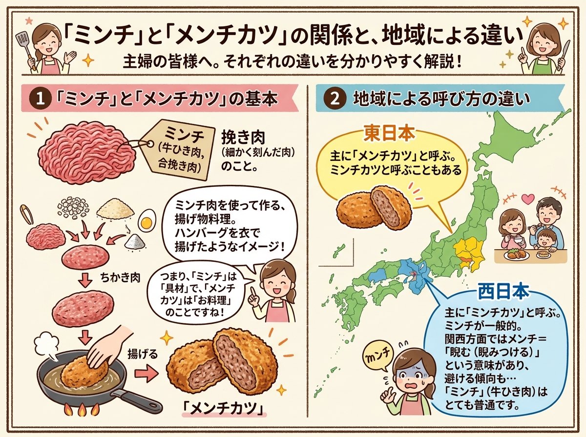 ミンチとメンチカツの関係と地域による違い